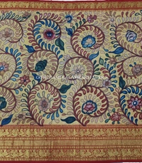 KALAMKARI HAND PAINTED FLORAL LEHENGA -KHPFL014 - UNSTITCHED
