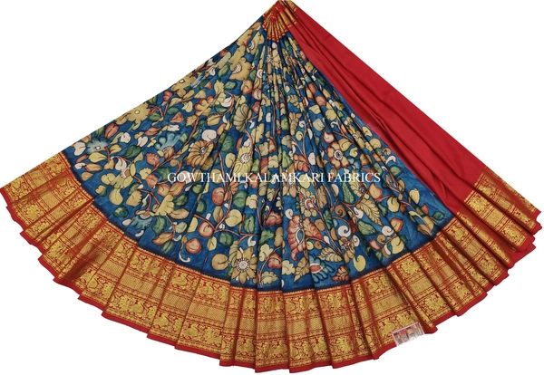 KALAMKARI HAND PAINTED FLORAL LEHENGA -KHPFL015 - UNSTITCHED