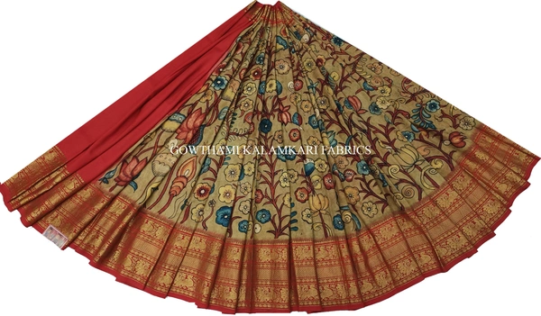 KALAMKARI HAND PAINTED FLORAL LEHENGA -KHPFL016 - UNSTITCHED