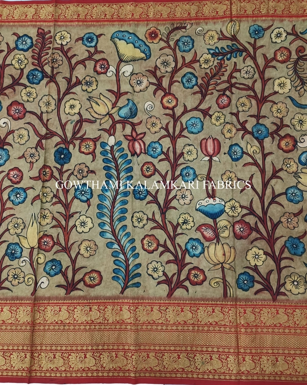 KALAMKARI HAND PAINTED FLORAL LEHENGA -KHPFL016 - UNSTITCHED
