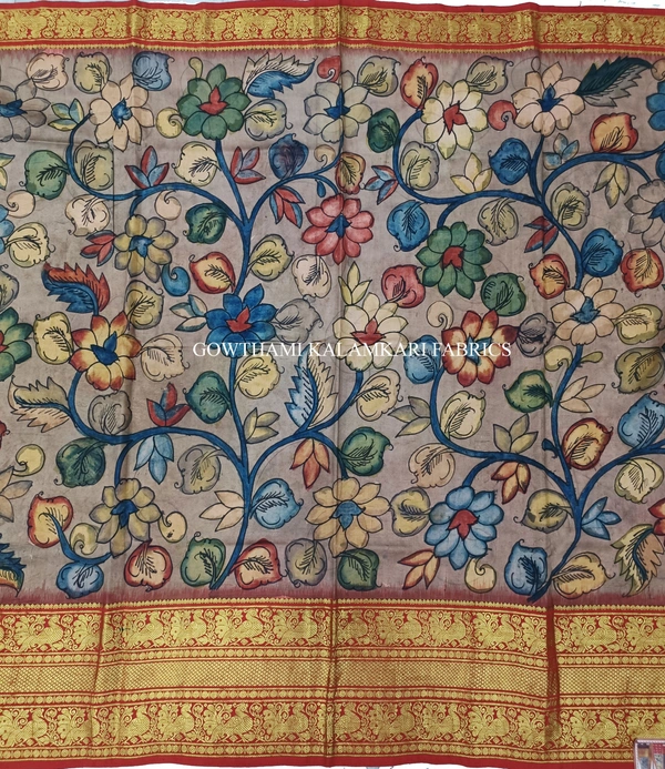 KALAMKARI HAND PAINTED FLORAL LEHENGA -KHPFL017 - UNSTITCHED