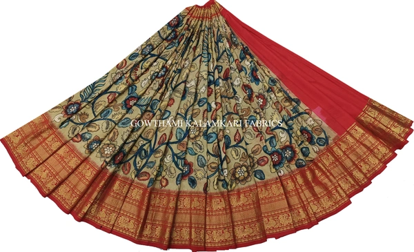KALAMKARI HAND PAINTED FLORAL LEHENGA -KHPFL018 - UNSTITCHED