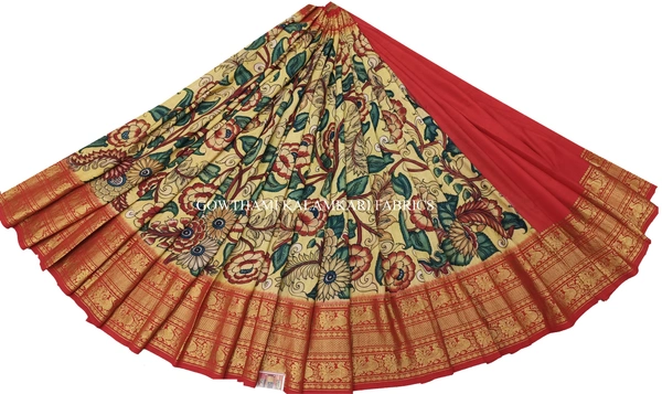 KALAMKARI HAND PAINTED FLORAL LEHENGA -KHPFL019 - UNSTITCHED
