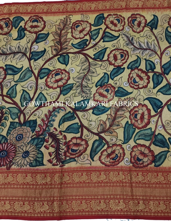 KALAMKARI HAND PAINTED FLORAL LEHENGA -KHPFL019 - UNSTITCHED
