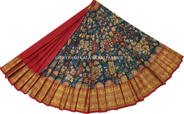 KALAMKARI HAND PAINTED FLORAL LEHENGA -KHPFL020 - UNSTITCHED