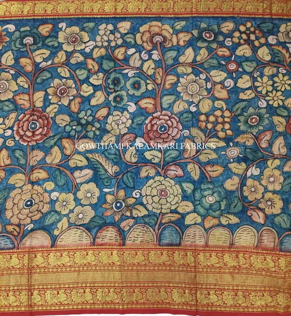 KALAMKARI HAND PAINTED FLORAL LEHENGA -KHPFL020 - UNSTITCHED