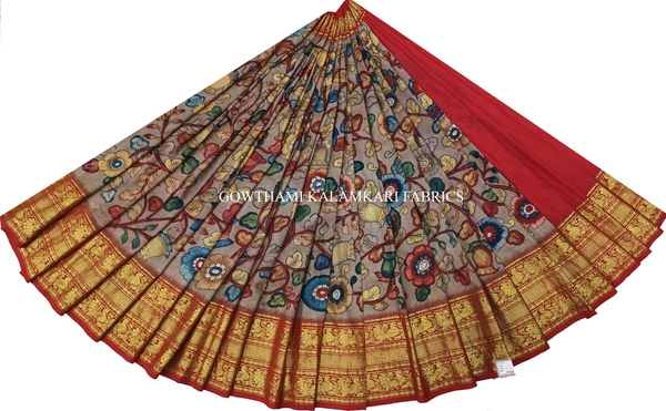 KALAMKARI HAND PAINTED FLORAL LEHENGA -KHPFL021 - UNSTITCHED