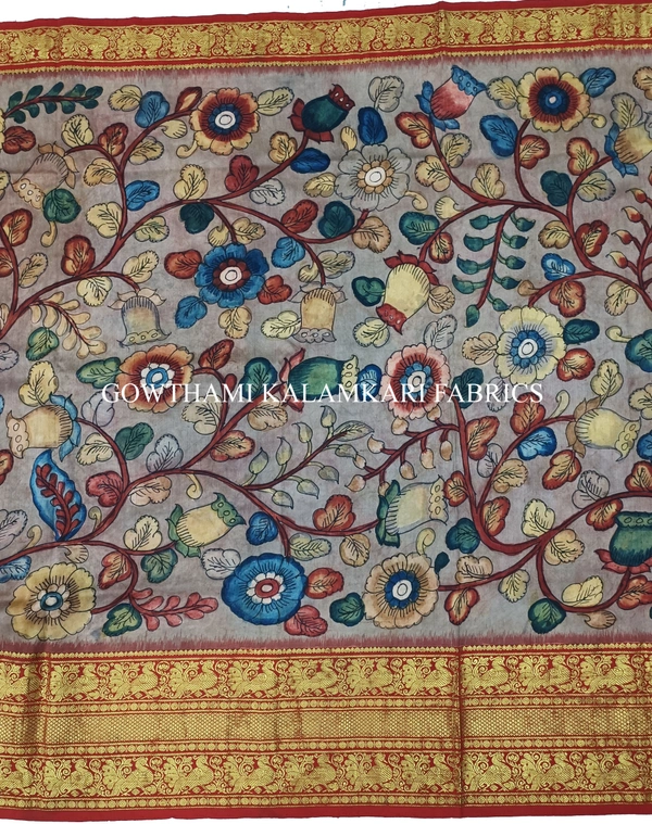 KALAMKARI HAND PAINTED FLORAL LEHENGA -KHPFL021 - UNSTITCHED
