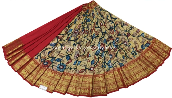 KALAMKARI HAND PAINTED FLORAL LEHENGA -KHPFL022 - UNSTITCHED