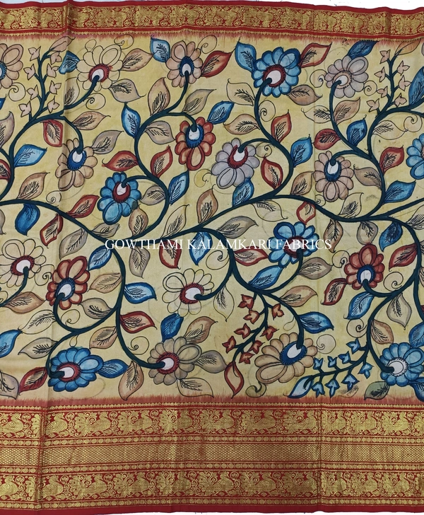 KALAMKARI HAND PAINTED FLORAL LEHENGA -KHPFL022 - UNSTITCHED