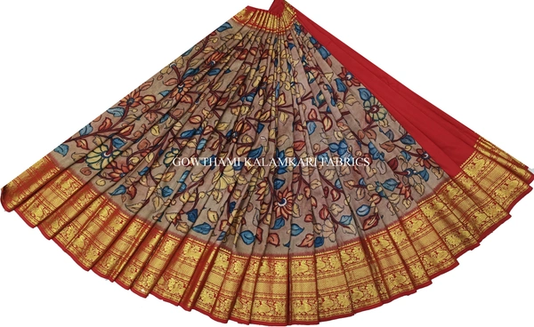 KALAMKARI HAND PAINTED FLORAL LEHENGA -KHPFL023 - UNSTITCHED