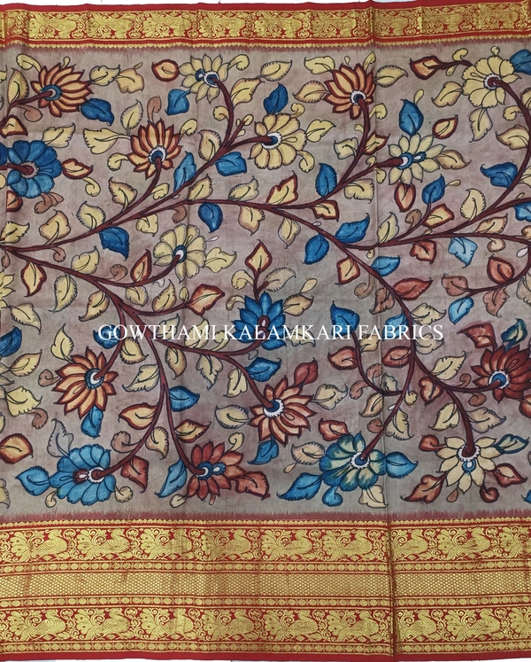 KALAMKARI HAND PAINTED FLORAL LEHENGA -KHPFL023 - UNSTITCHED