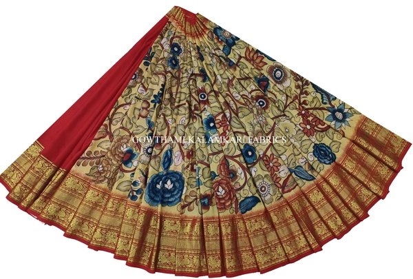 KALAMKARI HAND PAINTED FLORAL LEHENGA -KHPFL024 - UNSTITCHED