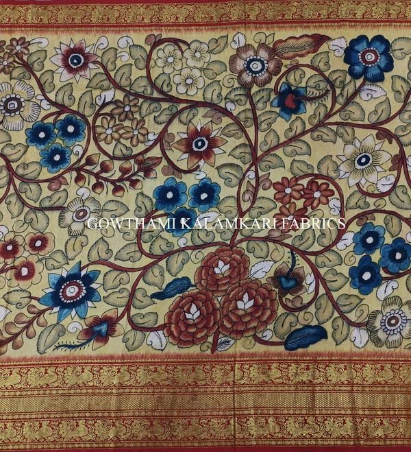 KALAMKARI HAND PAINTED FLORAL LEHENGA -KHPFL024 - UNSTITCHED
