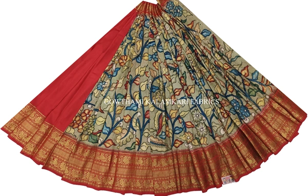 KALAMKARI HAND PAINTED FLORAL LEHENGA -KHPFL025 - UNSTITCHED