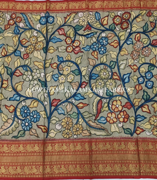 KALAMKARI HAND PAINTED FLORAL LEHENGA -KHPFL025 - UNSTITCHED