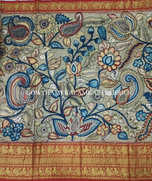 KALAMKARI HAND PAINTED FLORAL LEHENGA -KHPFL027 - UNSTITCHED