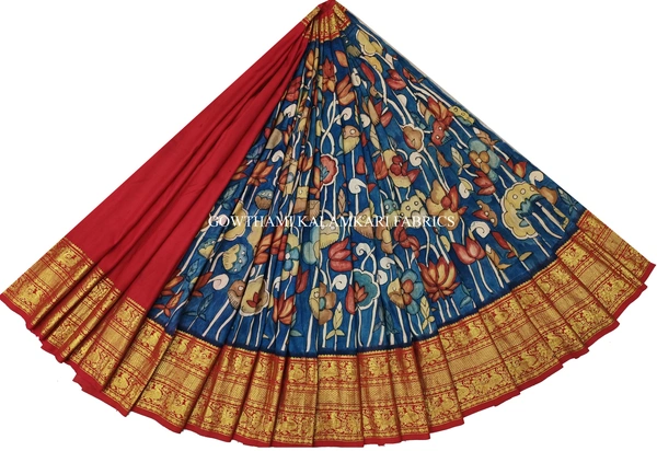 KALAMKARI HAND PAINTED FLORAL LEHENGA -KHPFL028 - UNSTITCHED