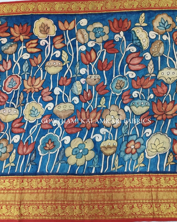 KALAMKARI HAND PAINTED FLORAL LEHENGA -KHPFL028 - UNSTITCHED