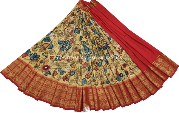 KALAMKARI HAND PAINTED FLORAL LEHENGA -KHPFL029 - UNSTITCHED