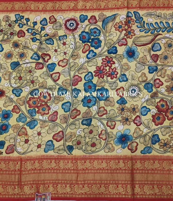 KALAMKARI HAND PAINTED FLORAL LEHENGA -KHPFL029 - UNSTITCHED