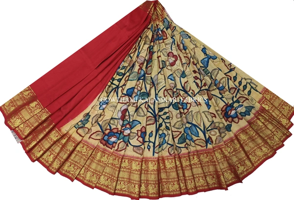 KALAMKARI HAND PAINTED FLORAL LEHENGA -KHPFL031 - UNSTITCHED
