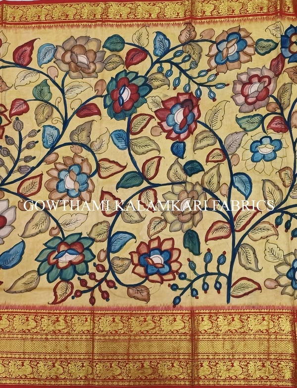 KALAMKARI HAND PAINTED FLORAL LEHENGA -KHPFL031 - UNSTITCHED