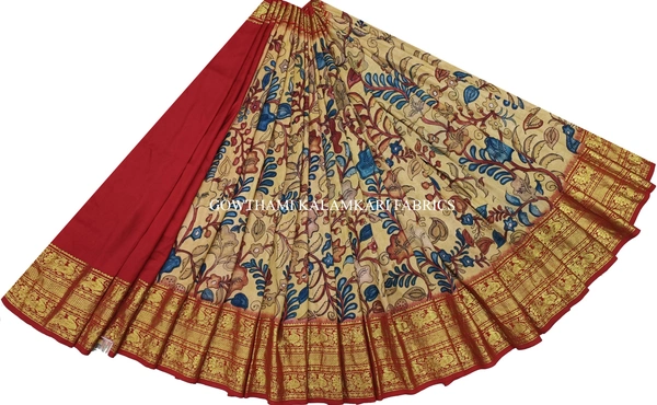 KALAMKARI HAND PAINTED FLORAL LEHENGA -KHPFL032 - UNSTITCHED