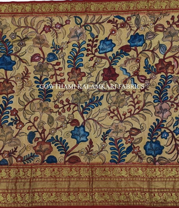 KALAMKARI HAND PAINTED FLORAL LEHENGA -KHPFL032 - UNSTITCHED