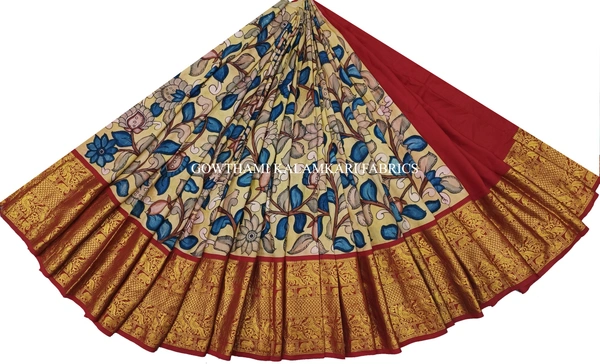 KALAMKARI HAND PAINTED FLORAL LEHENGA -KHPFL033 - UNSTITCHED