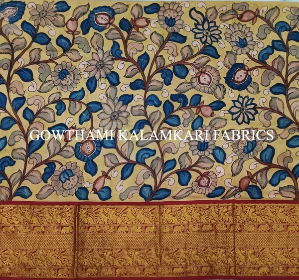 KALAMKARI HAND PAINTED FLORAL LEHENGA -KHPFL033 - UNSTITCHED