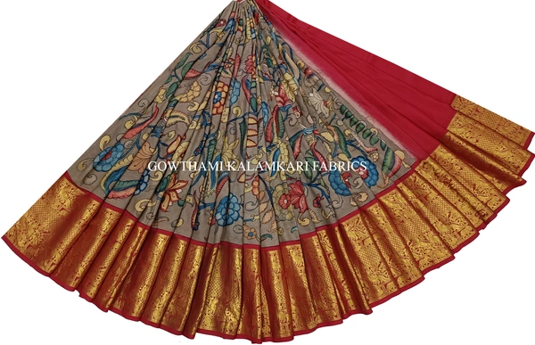 KALAMKARI HAND PAINTED FLORAL LEHENGA -KHPFL034 - UNSTITCHED
