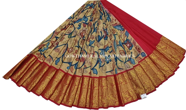 KALAMKARI HAND PAINTED FLORAL LEHENGA -KHPFL035 - UNSTITCHED