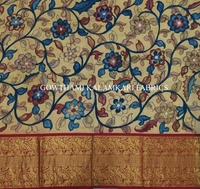 KALAMKARI HAND PAINTED FLORAL LEHENGA -KHPFL035 - UNSTITCHED
