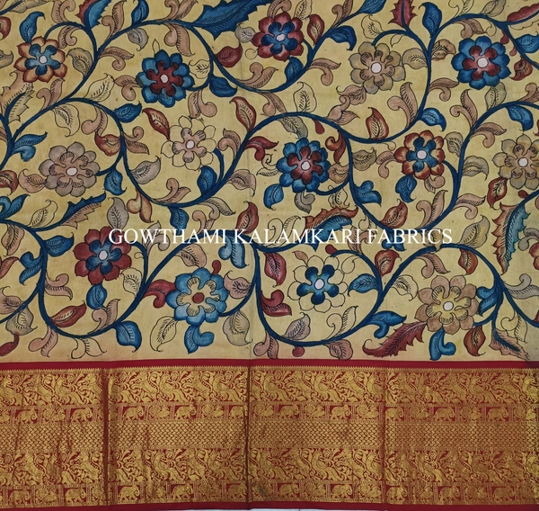 KALAMKARI HAND PAINTED FLORAL LEHENGA -KHPFL035 - UNSTITCHED