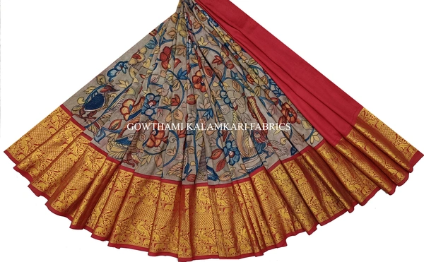 KALAMKARI HAND PAINTED FLORAL LEHENGA -KHPFL036 - UNSTITCHED
