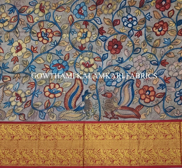 KALAMKARI HAND PAINTED FLORAL LEHENGA -KHPFL036 - UNSTITCHED