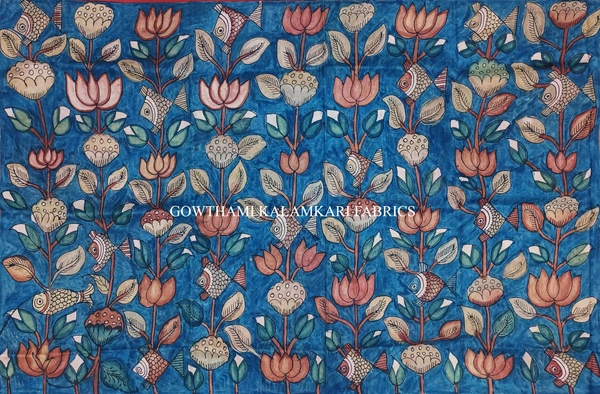 KALAMKARI HAND PAINTED KANCHI BORDER DUPATTA  -KHPKBD001