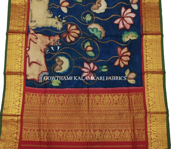KALAMKARI HAND PAINTED KANCHI BORDER DUPATTA -KHPKBD002
