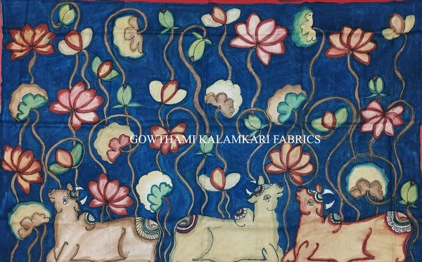 KALAMKARI HAND PAINTED KANCHI BORDER DUPATTA -KHPKBD002