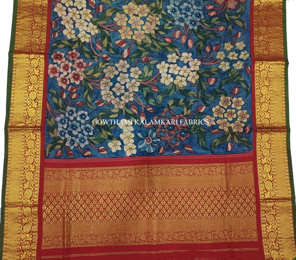 KALAMKARI HAND PAINTED KANCHI BORDER DUPATTA -KHPKBD004