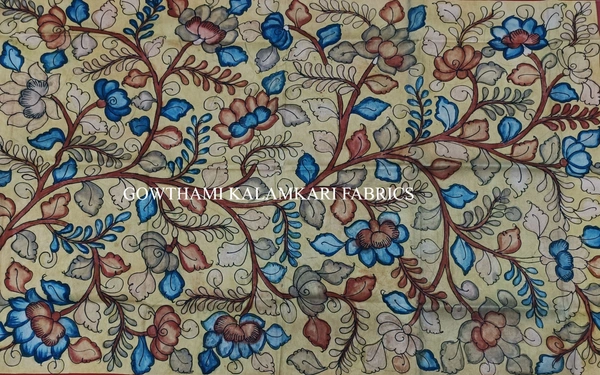 KALAMKARI HAND PAINTED KANCHI BORDER DUPATTA -KHPKBD005