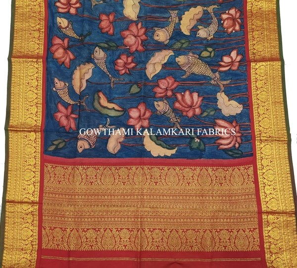 KALAMKARI HAND PAINTED KANCHI BORDER DUPATTA -KHPKBD007