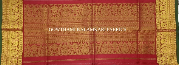 KALAMKARI HAND PAINTED KANCHI BORDER DUPATTA -KHPKBD009