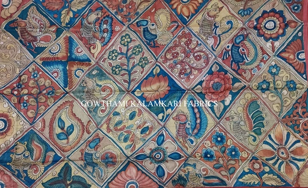 KALAMKARI HAND PAINTED KANCHI BORDER DUPATTA -KHPKBD009