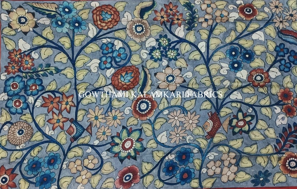 KALAMKARI HAND PAINTED KANCHI BORDER DUPATTA -KHPKBD011