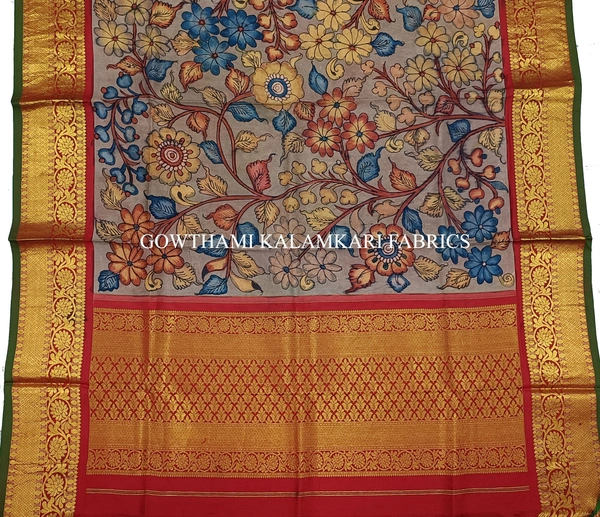 KALAMKARI HAND PAINTED KANCHI BORDER DUPATTA -KHPKBD014