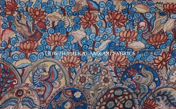 KALAMKARI HAND PAINTED KANCHI BORDER DUPATTA -KHPKBD015