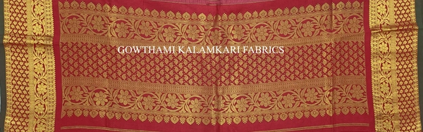 KALAMKARI HAND PAINTED KANCHI BORDER DUPATTA -KHPKBD017