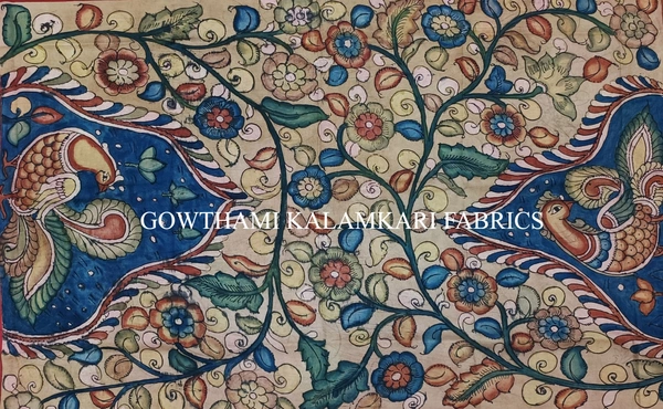 KALAMKARI HAND PAINTED KANCHI BORDER DUPATTA -KHPKBD018
